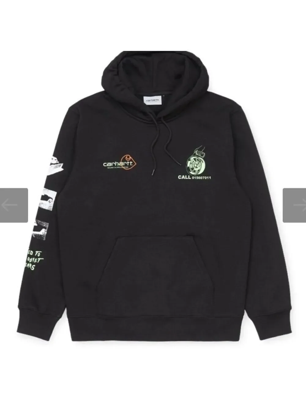 Carhartt Men's Black Hoodie with Green Accents